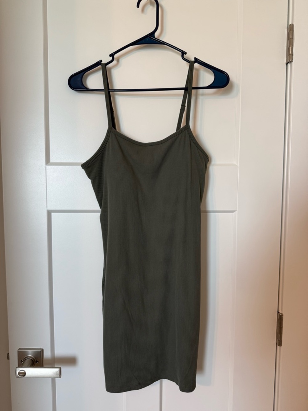 Simple Ribbed Slip Dress - Sage Green - Picture 3 of 6